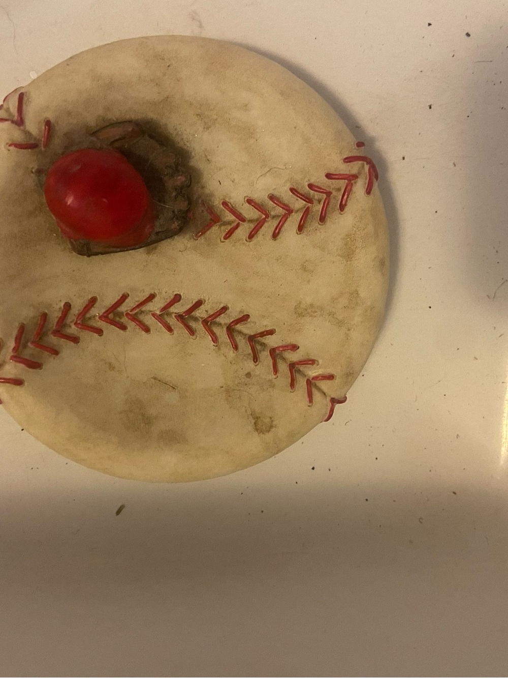 Decorative Baseball change/ jewelry dish  - Red and Cream